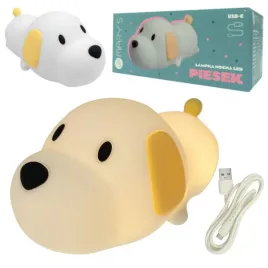 lampka-nocna-dla-dzieci-piesek-bialy-silikonowa-kabel-usb-dotykowa-1-5w