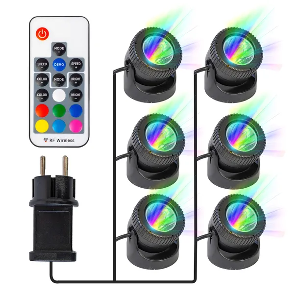 Zestaw 6 Lamp LED do OCZKA WODNEGO STAWU OGRODU WODOODPORNE SL506 RGB PILOT