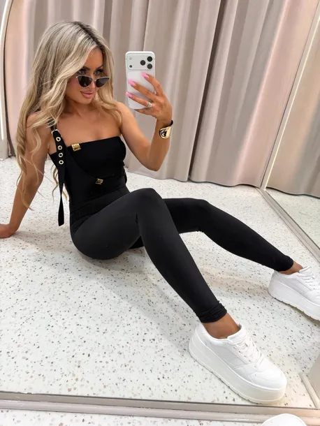 LEGGINSY Z SZELKAMI LA MONNE SUSPESENDERS CZARNE