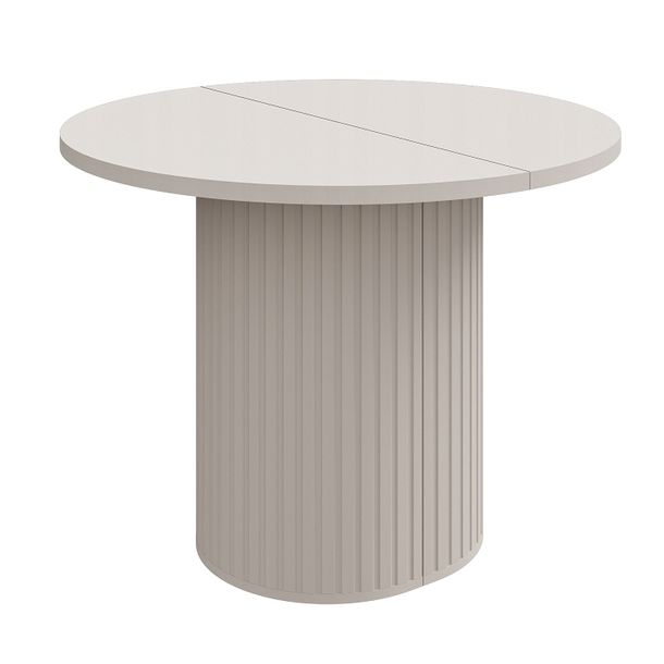 OKRĄGŁY STÓŁ ROZKŁADANY RYFLOWANY OVELLO Ø100/188CM BEŻ PIASKOWY