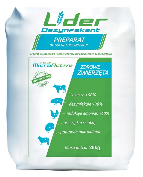 SUCHA DEZYNFEKCJA DLA KUR SUCHA DEZYNFEKCJA KURNIKA 25KG LIDER DEZYNFEKANT