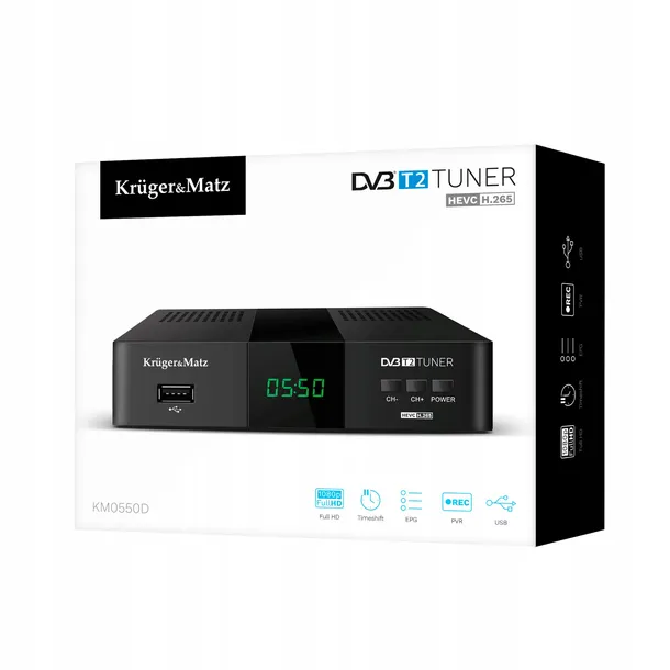 tuner-dvb-t2-h-265-hevc-krugerandmatz-hdmi-scart-pvr-epg-usb-dekoder-stan-nowy-marka-krugerandmatz