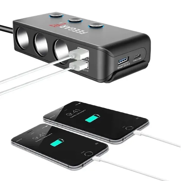rozdzielacz-samochodowy-feegar-12-24v-200w-usb-10a-zlacza-usb-typ-c-usb