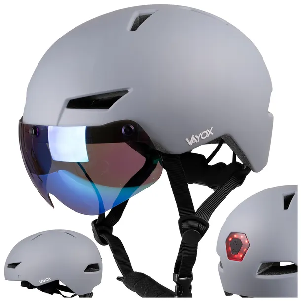 KASK NA ROWER HULAJNOGĘ ROLKI REGULOWANY ORZESZEK Z LAMPKĄ + SZYBKA VAYOX