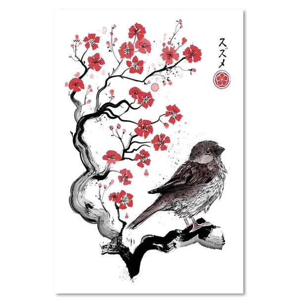 obraz-na-plotnie-maly-wrobel-sumi-e-70x100-sposob-wykonania-druk-cyfrowy