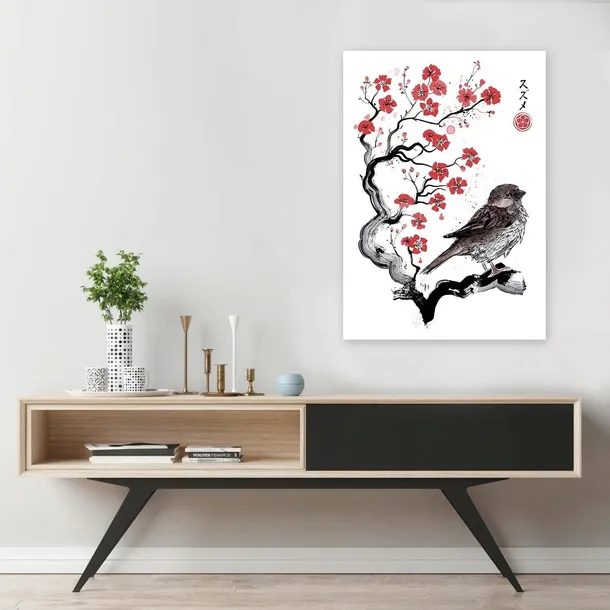 obraz-na-plotnie-maly-wrobel-sumi-e-40x60-stan-nowy