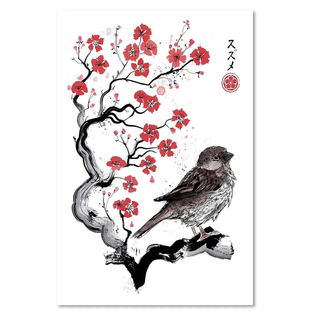 obraz-na-plotnie-maly-wrobel-sumi-e-40x60