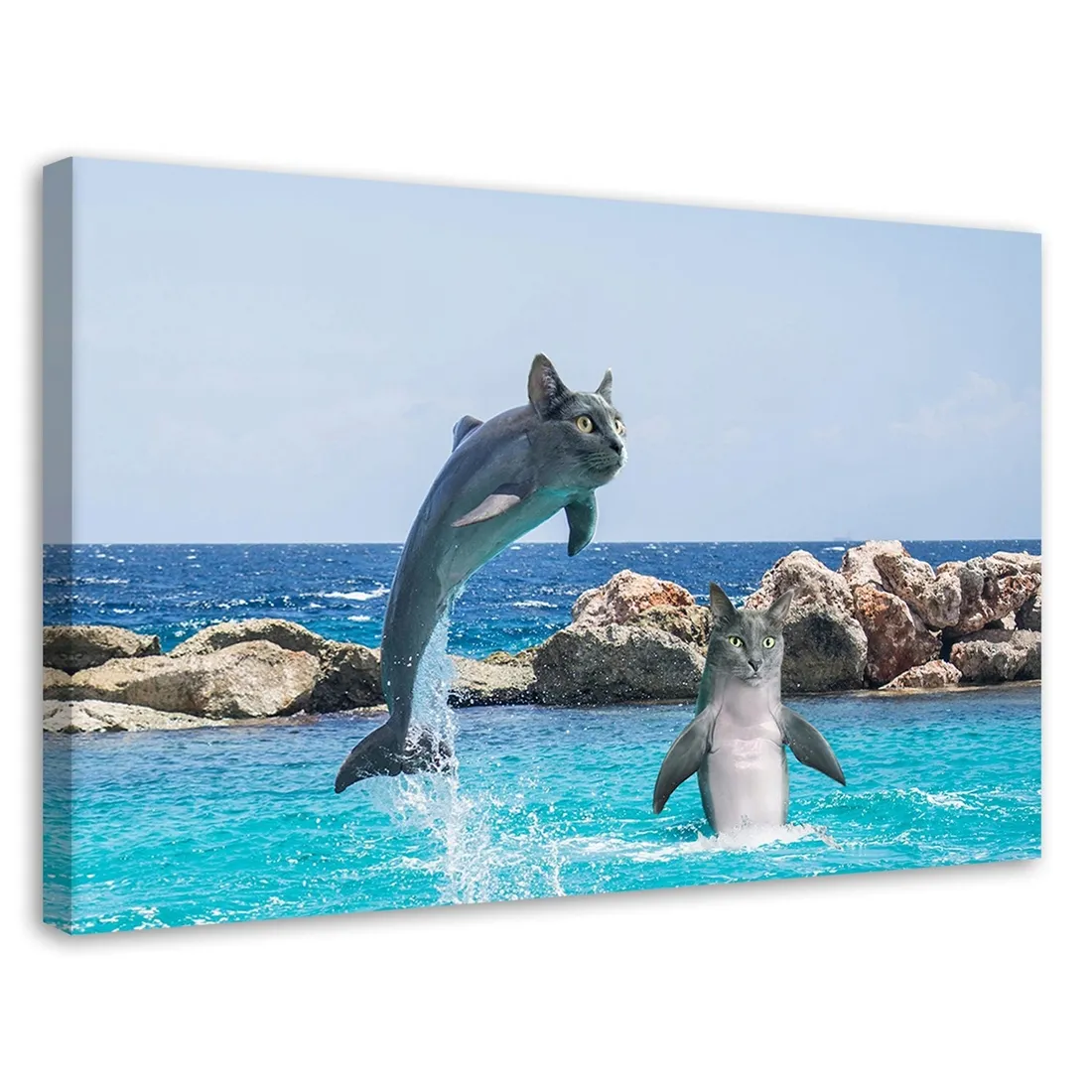 obraz-plotno-canvas-koty-delfiny-woda-morze-120x80