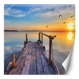 fototapeta-zachod-slonca-nad-jeziorem-i-lecace-ptaki-250x250