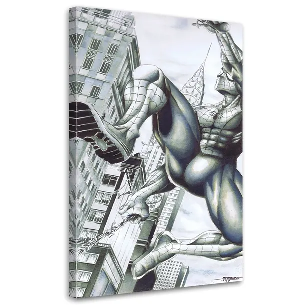 obraz-na-plotnie-spider-man-na-budynkach-70x100