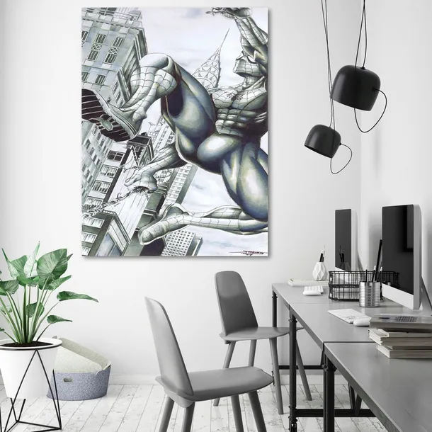 obraz-na-plotnie-spider-man-na-budynkach-70x100-stan-nowy