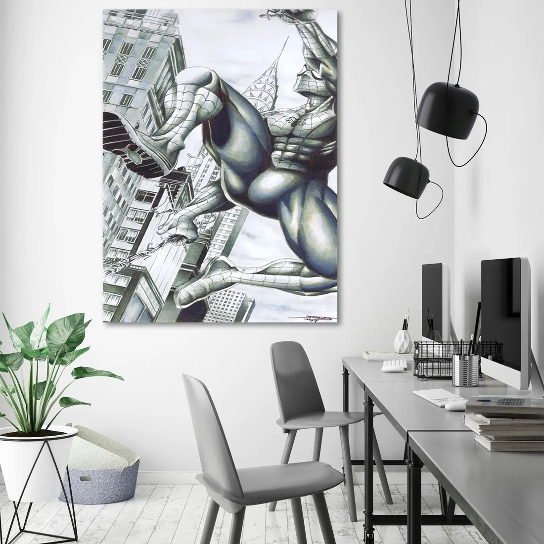 obraz-na-plotnie-spider-man-na-budynkach-70x100