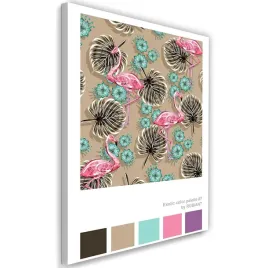 obraz-na-plotnie-flamingi-i-liscie-rubiant-40x60