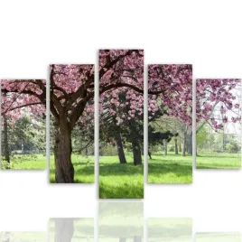nowoczesny-obraz-5-czesci-canvas-kwitnace-drzewa-300x140
