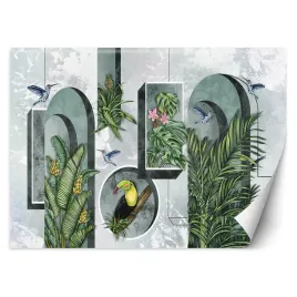 fototapeta-ksztalty-w-scianie-z-roslinami-i-ptakami-tukan-koliber-450x315