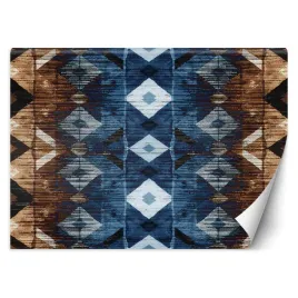 fototapeta-geometryczny-wzor-niebiesko-brazowy-gobelin-450x315
