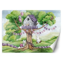 fototapeta-biale-kroliki-chatka-na-drzewie-200x140