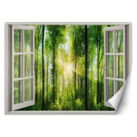 fototapeta-3d-okno-promienie-slonca-las-210x150