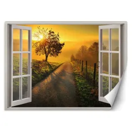 fototapeta-3d-okno-zachod-slonca-nad-droga-280x200