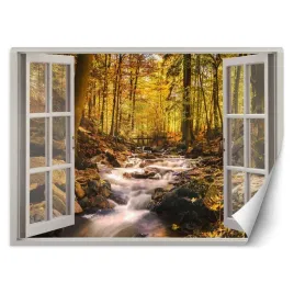 fototapeta-3d-okno-lesny-potok-woda-rzeka-280x200