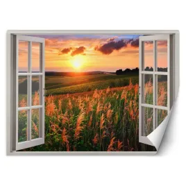 fototapeta-okno-widok-zachod-slonca-laka-210x150