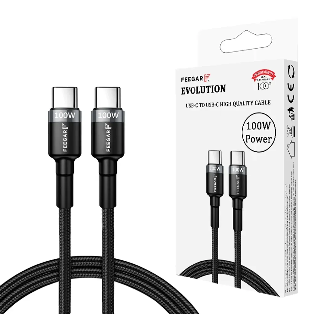 feegar-evolution-kabel-usb-c-typ-c-100w-5a-pd-quick-charge-3-0-przewod-nylo-stan-nowy