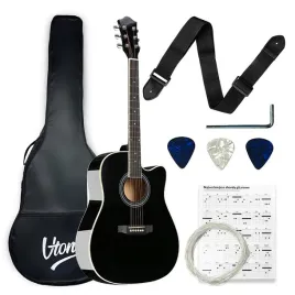 gitara-akustyczna-4-4-czarna-zestaw-kostki-pasek-pokrowiec-struny-akordy