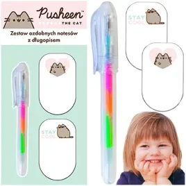 pusheen-kotek-karteczki-samoprzylepne-notesy-2-szt-dlugopis-teczowy