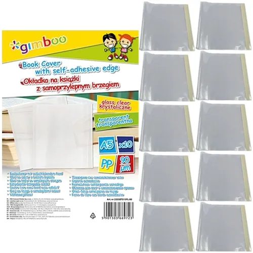OKŁADKI NA KSIĄŻKI OKŁDKA SAMOPRZYLEPNA 25x46cm TRANSPARENTNA GIMBOO 10 szt