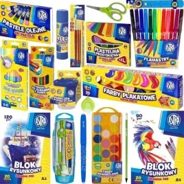 wyprawka-szkolna-farby-kredki-flamastry-blok-astra