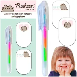 pusheen-kotek-karteczki-samoprzylepne-notesy-2-szt-dlugopis-teczowy