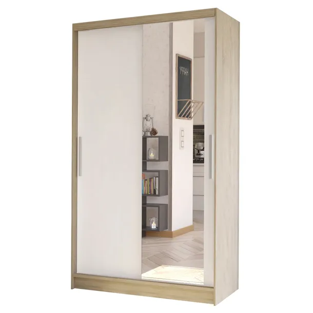 Szafa przesuwna Costa VI z lustrem 100cm-garderoba SONOMA/BIAŁY