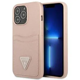 etui-iphone-13-pro-guess-hardcase-saffianotriangle-logo-cardslot-guhcp13lp