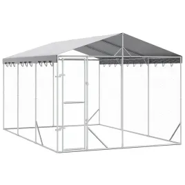 kojec-dla-zwierzat-3x45x25m-srebrny-z-dachem-ochronnym