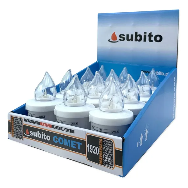 Wkłady do zniczy LED Subito Comet 12 sztuk białe