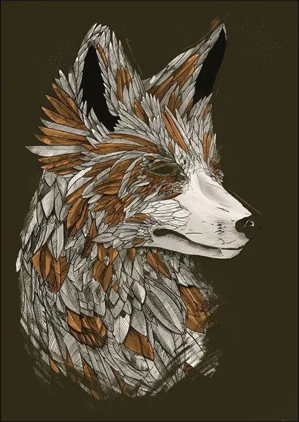 feathered-fox-black-plakat-50x70-cm