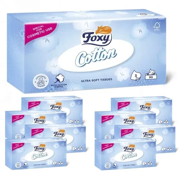 Chusteczki Foxy Cotton Ultra miękkie 3 warstwy 90 sztuk x 9 opakowań