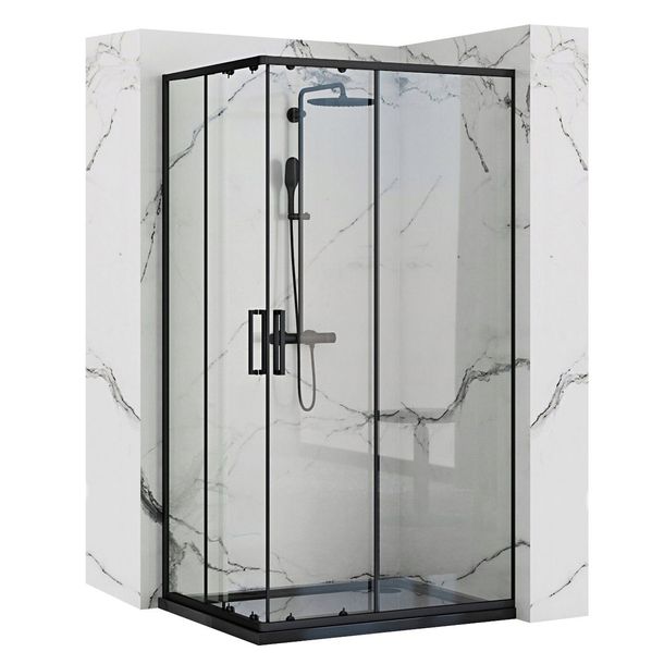 KABINA PRYSZNICOWA 80x100 CZARNA PRZESUWNA NAROŻNA REA PUNTO BLACK