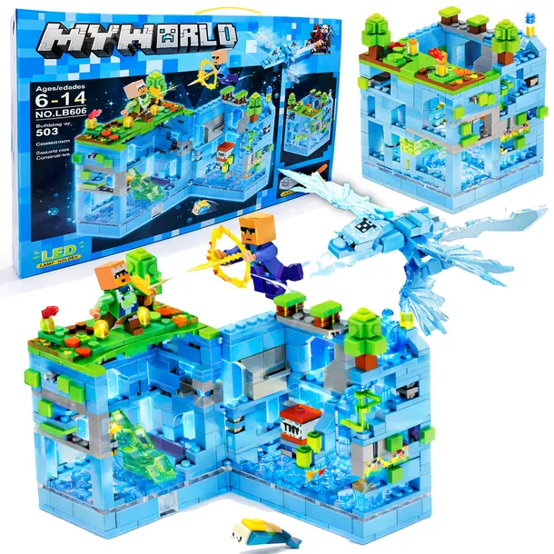 Klocki Minecraft Lodowa Twierdza LED 503 el Smok Jaskinia