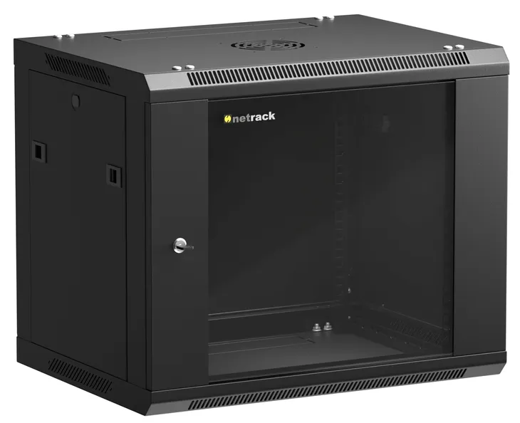 Szafa Wisząca RACK 19” 9U 450mm NETRACK F-Line Czarna Drzwi Szklane
