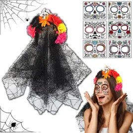 opaska-na-wlosy-halloween-hallowenowa-welon-tatuaze-hallowenowe-6-sztuk