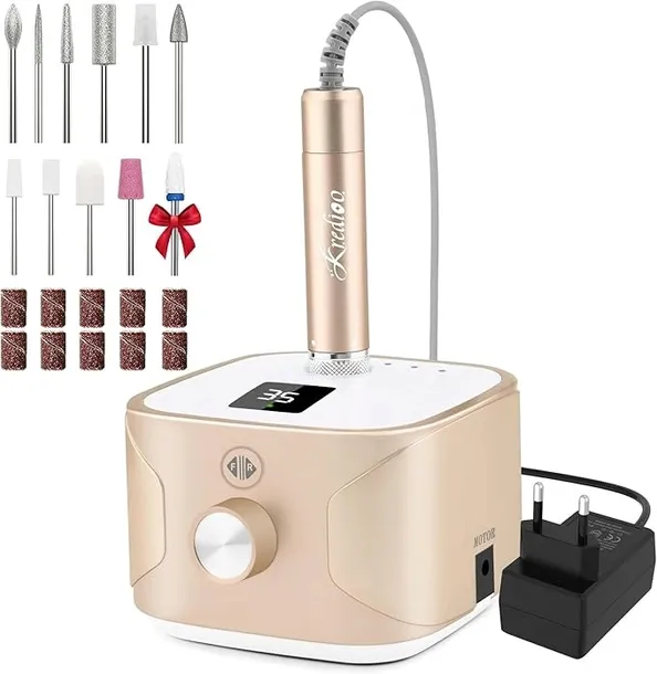 FREZARKA DO PAZNOKCI ZESTAW DO MANICURE I PEDICURE Z RÓŻNYMI NASADKAMI LED
