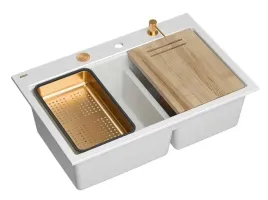 zlewozmywak-dwukomorowy-granit-bialy-syfon-dozownik-deska-wkladka