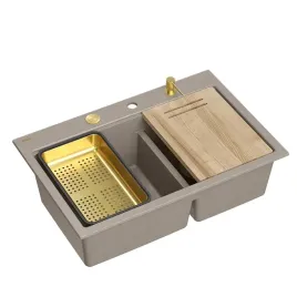 zlewozmywak-dwukomorowy-granit-szary-bez-syfon-dozownik-deska-wkladka