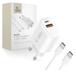 tech-protect-nca30-2-port-network-charger-pd-30w-qc3-0-type-c-cable-whi