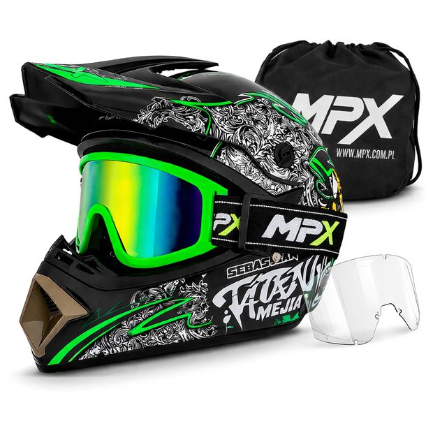 Kask Crossowy S+Gogle Quad ATV Enduro Hulajnoga BMX Gratis szybka do gogli