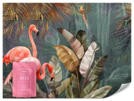 fototapeta-do-salonu-flamingi-dzungla-bananowce-liscie-tropikalne-200x140