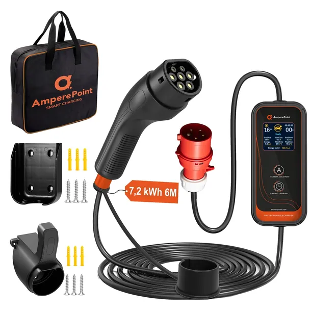 Ładowarka mobilna EV Ampere Point P72 7,4 kW/ 6M / Torba / 8-32A / Licznik