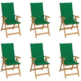 krzesla-ogrodowe-zielone-poduszki-6-szt-drewno-tekowe