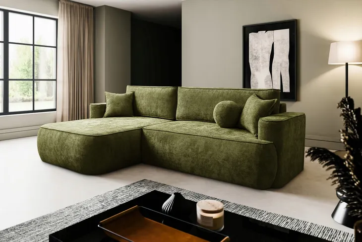Narożnik lewy MONO L / funkcja spania / pojemnik / FLOW / zielony